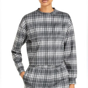 Alice + Olivia Classics Leslie Plaid Mockneck Sweatshirt Black White XS NWOT